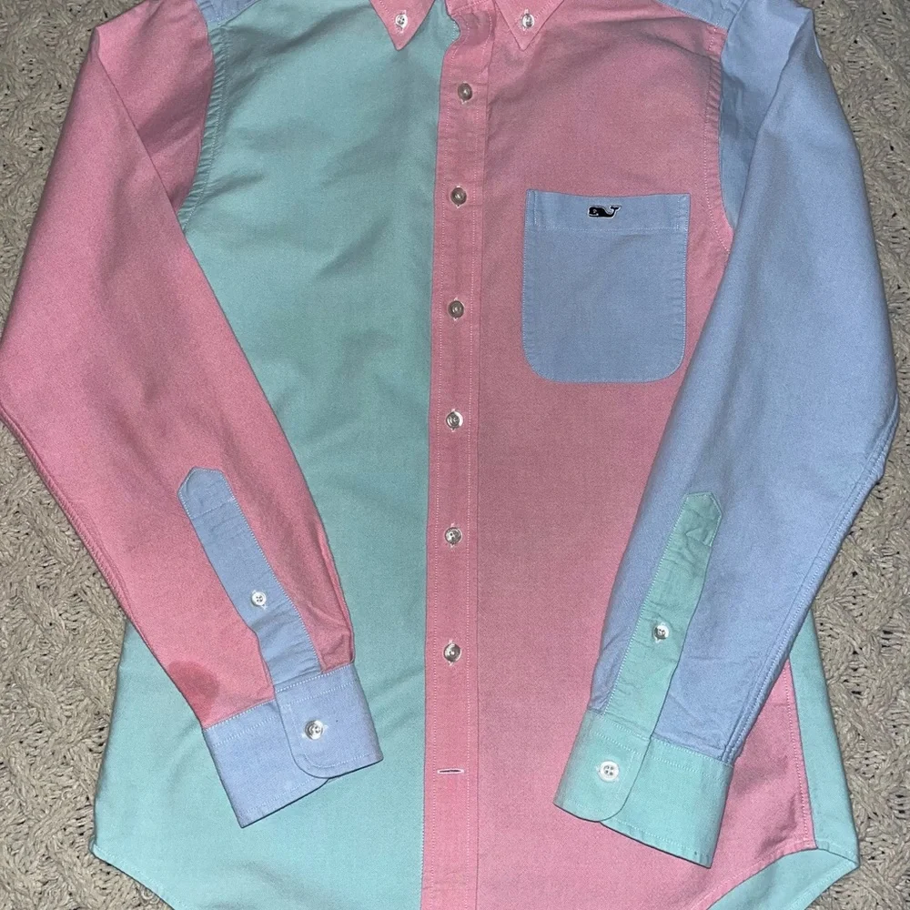 Vineyard Vines Slim Fit Tucker Shirt Green Blue Pink Oxford Button Down Size XS - Picture 11 of 14